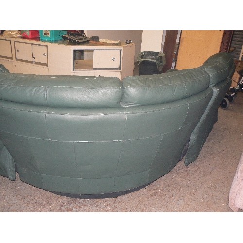 443 - LARGE CORNER LOUNGER GREEN LEATHER SOFA, SEATS 5 WITH A RECLINER AT EACH END. COMES IN SECTIONS  SEA... 