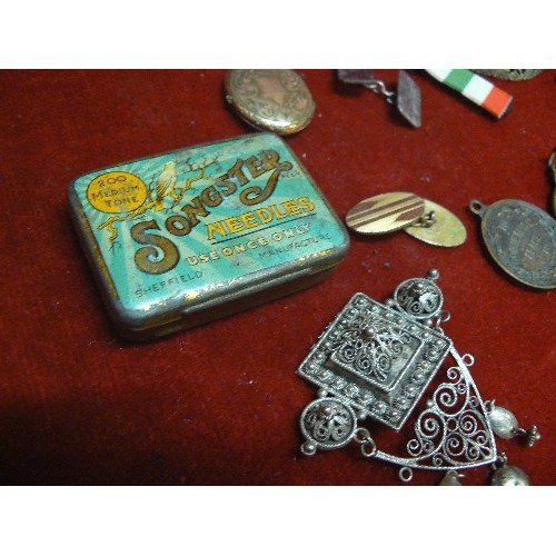 25 - A LOT OF EARLY ITEMS NORITAKI POT WITH SILVER BAND FRENCH FILIGREE BROOCH  CUFF-LINKS +