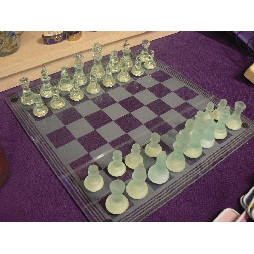 56A - GLASS CHESS SET. CLEAR GLASS FOR BLACK & OPAQUE FOR WHITE