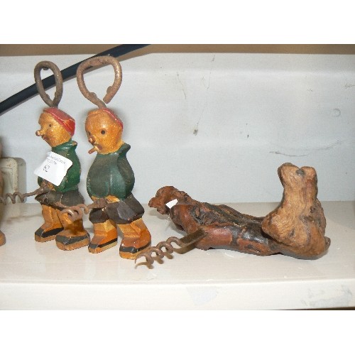 62 - NOVELTY CARVED VINTAGE BOTTLE OPENERS AND DRIFTWOOD, TOURIST PIECES