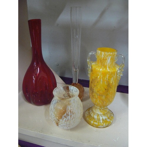 73 - CAITHNESS? YELLOW GLASS VASE PLUS 3 FURTHER GLASS VASES