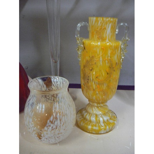 73 - CAITHNESS? YELLOW GLASS VASE PLUS 3 FURTHER GLASS VASES