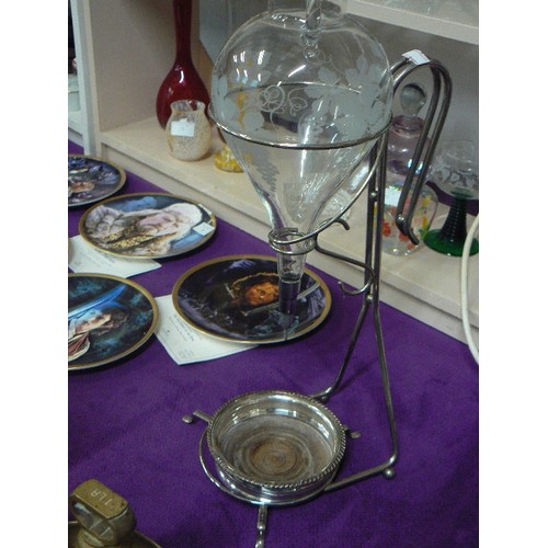 78 - SILVER PLATE AND GLASS WINE WARMER PLUS BOTTLE COASTER