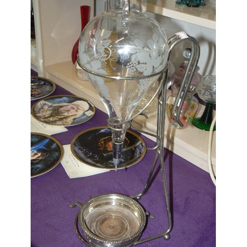 78 - SILVER PLATE AND GLASS WINE WARMER PLUS BOTTLE COASTER