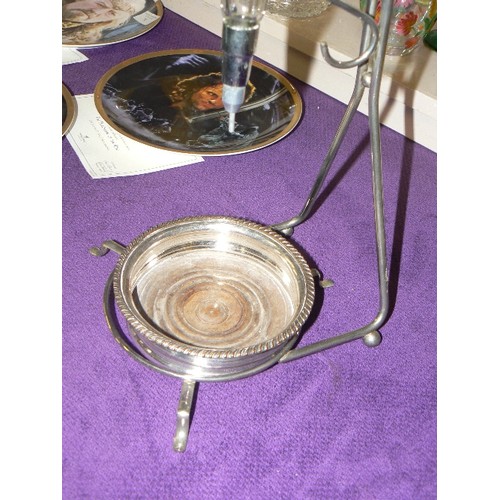 78 - SILVER PLATE AND GLASS WINE WARMER PLUS BOTTLE COASTER