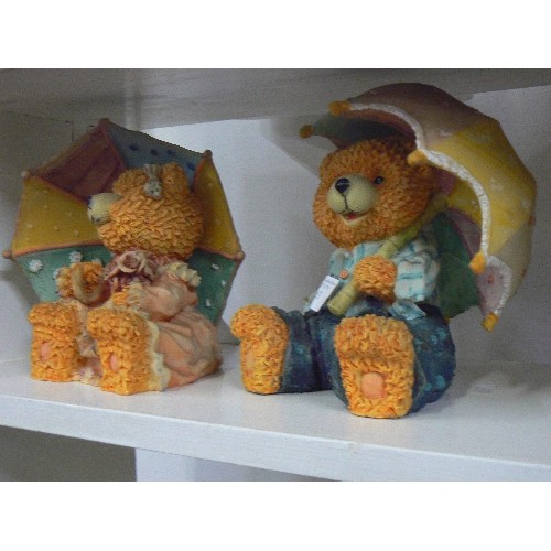 83 - PAIR OF TEDDY BEAR ORNAMENTS BOTH HOLDING UMBRELLAS