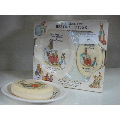 86 - BEATRIX POTTER BOXED SOAP AND SOAP DISH PLUS A FURTHER SOAP AND SOAP DISH UNBOXED