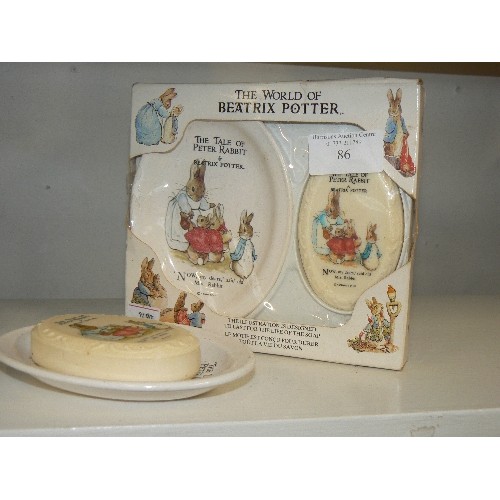 86 - BEATRIX POTTER BOXED SOAP AND SOAP DISH PLUS A FURTHER SOAP AND SOAP DISH UNBOXED