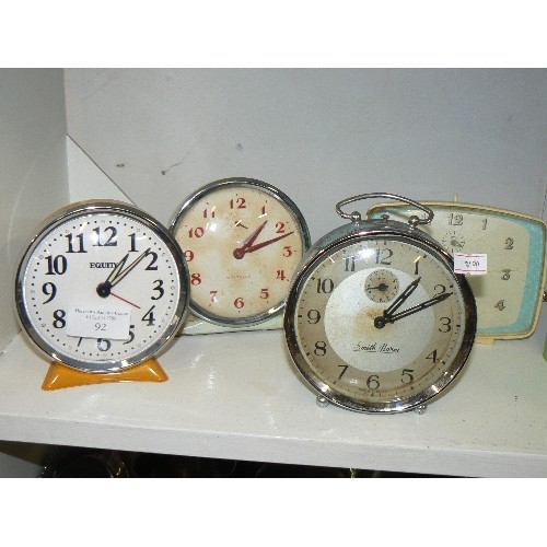 92 - 4 VINTAGE ALARM CLOCKS INCLUDING SMITHS AND WESTCLOX