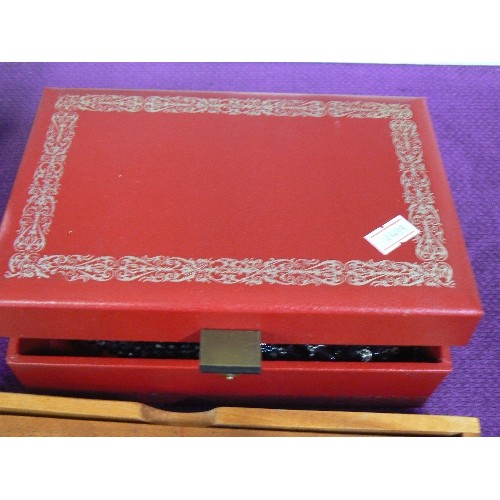 95 - RED JEWELLERY BOX WITH CONTENTS OF COSTUME JEWELLERY