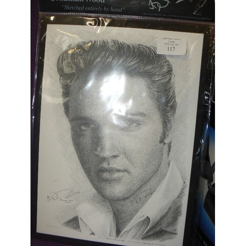 117 - ORIGINAL PENCIL DRAWING OF ELVIS BY JONATHAN WOOD 'SKETCHED ENTIRELY BY HAND'