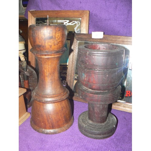 121 - 2 LARGE WOODEN CANDLE HOLDERS