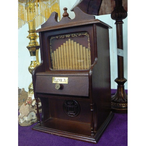 129 - WOODEN JEWELLERY MUSIC BOX (PLAYING 'LOVE STORY THEME') IN THE SHAPE OF A PIPE ORGAN WITH CONTENTS O... 