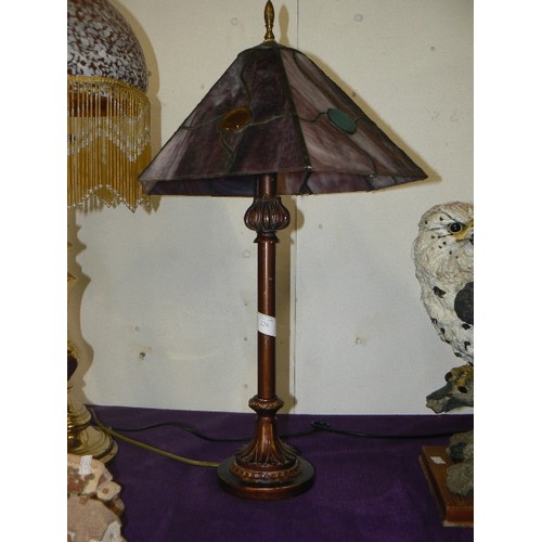 128 - ART DECO STYLE LAMP WITH METAL BASE AND GLASS SHADE