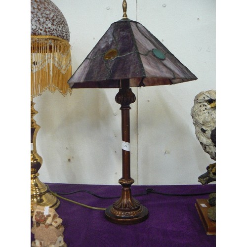 128 - ART DECO STYLE LAMP WITH METAL BASE AND GLASS SHADE