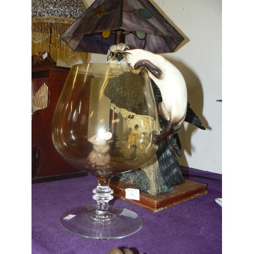 139 - LARGE BRANDY GLASS WITH CAT AND MOUSE FIGURES