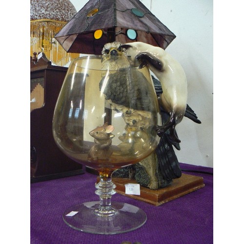 139 - LARGE BRANDY GLASS WITH CAT AND MOUSE FIGURES