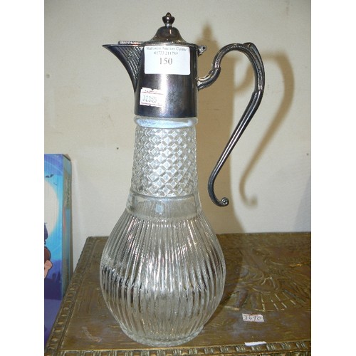 150 - CUT GLASS AND SILVER PLATE CLARET JUG