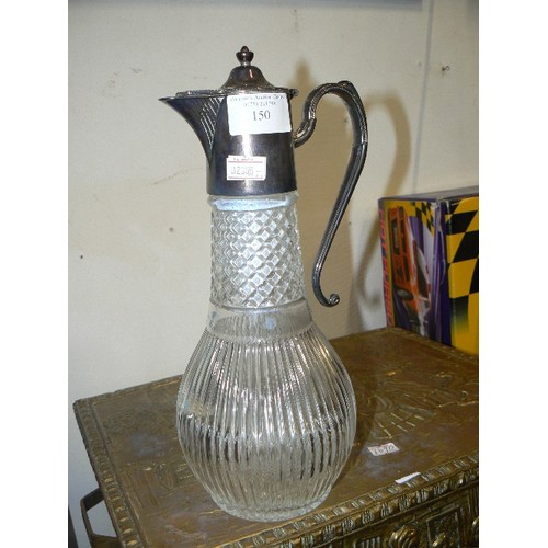 150 - CUT GLASS AND SILVER PLATE CLARET JUG