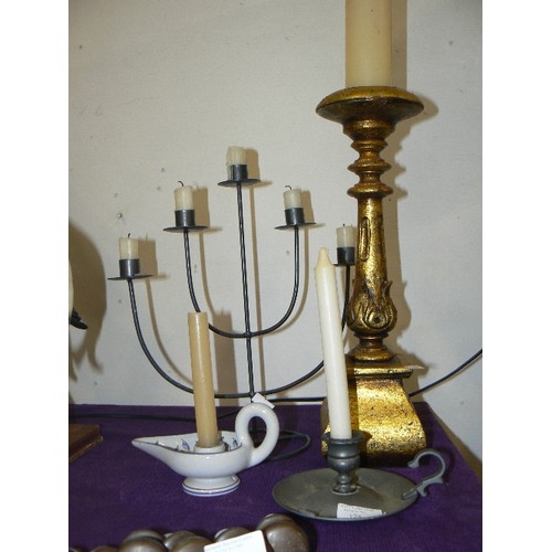 125 - METAL AND CERAMIC CANDLE HOLDERS WITH CANDLES