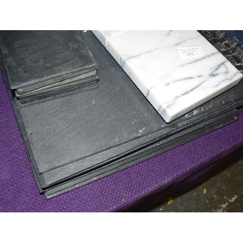 185 - 8 SLATE TABLEMATS, 6 SLATE COASTERS AND A MARBLE CHEESEBOARD