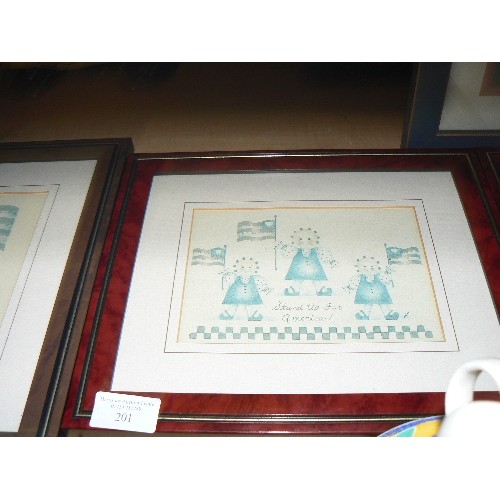 201 - COLLECTION OF SIX AMERICAN THEMED FRAMED AND GLAZED PRINTS