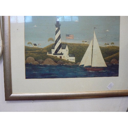 171 - FRAMED AND GLAZED PRINT OF LIGHTHOUSE AND YACHT