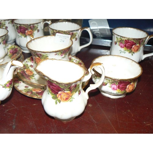 214 - PAIR OF ROYAL ALBERT OLD COUNTRY ROSES TRIOS, 4 MUGS, TEAPOT, JUG AND SUGAR BOWL