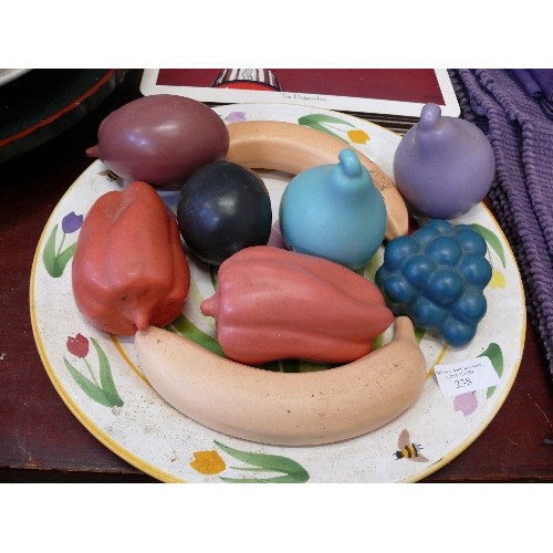 238 - DECORATIVE PLATE WITH CONTENTS OF COLOURFUL CERAMIC FRUIT