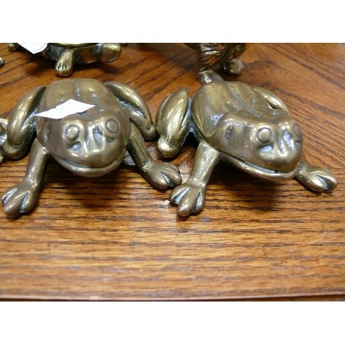 267 - COLLECTION OF BRASS FIGURES INCLUDING A PAIR OF FROGS, TORTOISE TRINKET POT AND A DOG