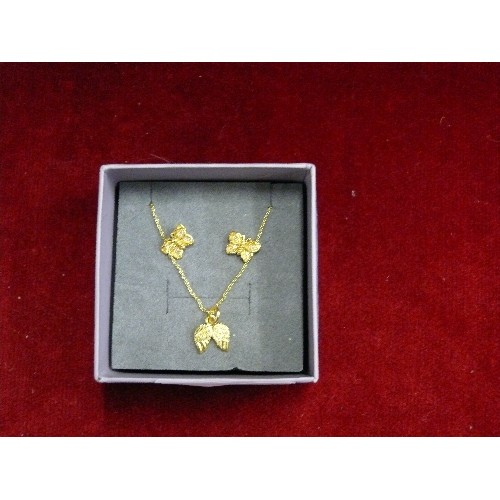 8 - GILT ON SILVER BUTTERFLY EARRINGS AND NECKLACE SET