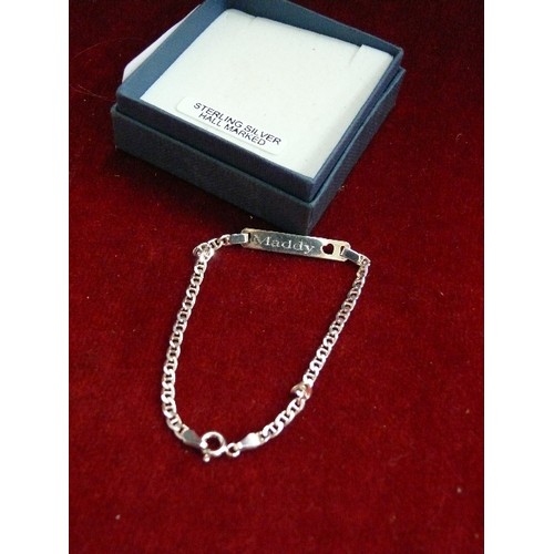 9 - SMALL SILVER ID BRACELET MARKED 'MADDEY'