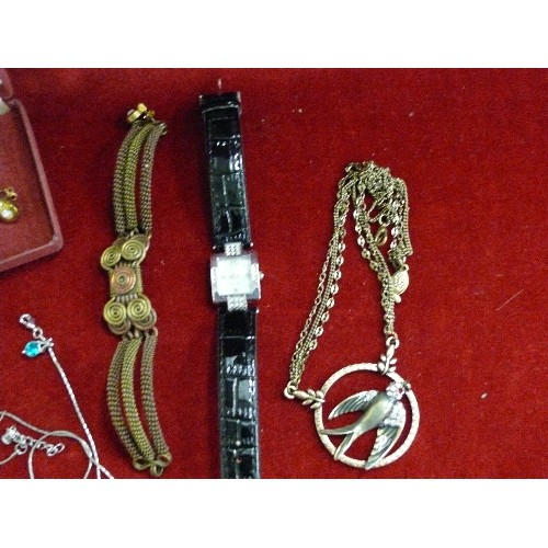 13 - BOX OF VERY FINE COSTUME JEWELLERY PLUS A WATCH