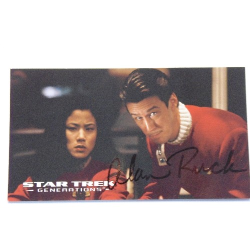 298 - A Signed Star Trek Generations SkyBox widevision trading card , No 10 Uncertain Victory with Captain... 