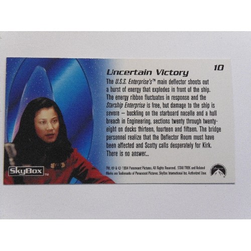 298 - A Signed Star Trek Generations SkyBox widevision trading card , No 10 Uncertain Victory with Captain... 