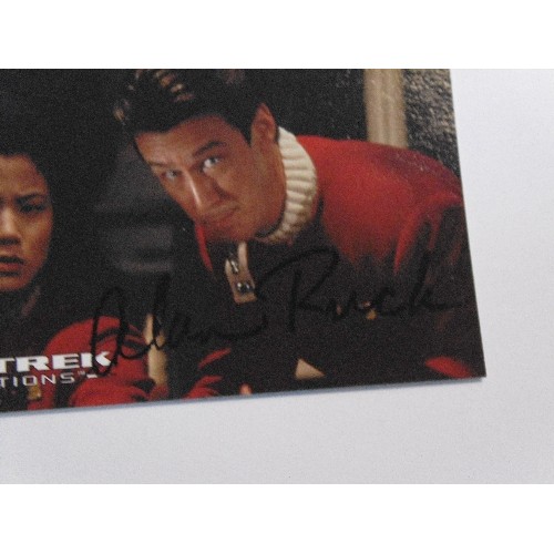 298 - A Signed Star Trek Generations SkyBox widevision trading card , No 10 Uncertain Victory with Captain... 