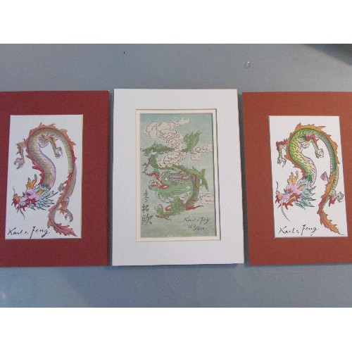 149 - Karl Feng - Taiwanese / Cincinnati Ohio artist - Two original signed watercolours of dragons in pen ... 