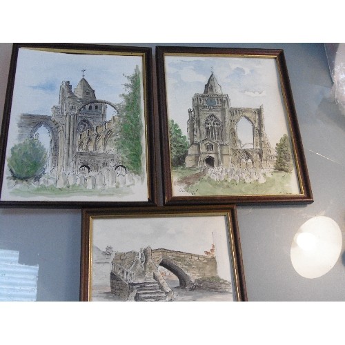 148 - N Titman - 20th Century,Lincs artist. Three pen and wash watercolours of Crowland Abbey and Trinity ... 