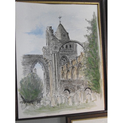 148 - N Titman - 20th Century,Lincs artist. Three pen and wash watercolours of Crowland Abbey and Trinity ... 