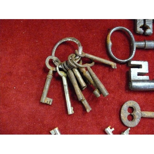 23 - A POT OF LARGE VERY OLD KEYS (I THINK FROM JAILER) PLUS CLOCK KEYS, AND CABINET KEYS