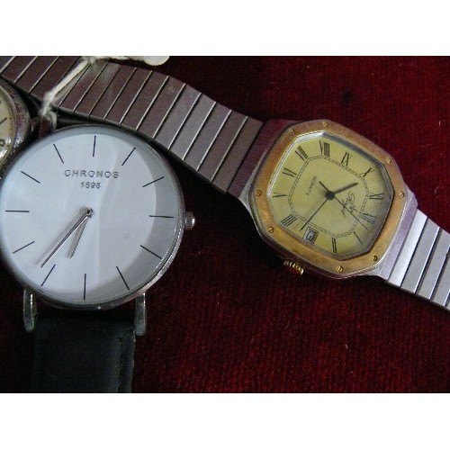 25 - 3 WATCHES 1 VINTAGE BUREN GRAND PRIX. A ROYAL VITAGE GENTS WITH DATE, CHRONOS GENT WATCH