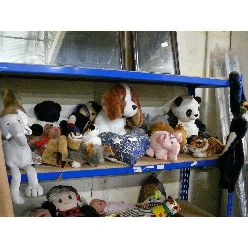 424 - SHELF OF CUDDLY MAINLY ZOO ANIMALS