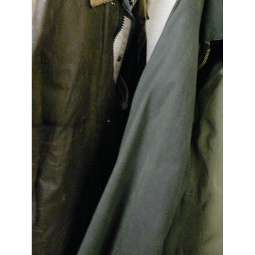 433 - GENTS REGATTA GREEN WAX JACKET WITH REGATTA SOFTSHELL GILET PLUS ANOTHER BROWN WAX JACKET, ALSO WITH... 