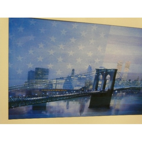 52 - LARGE PRINT OF NEW YORK SKYLINE, FRAMED AND GLAZED