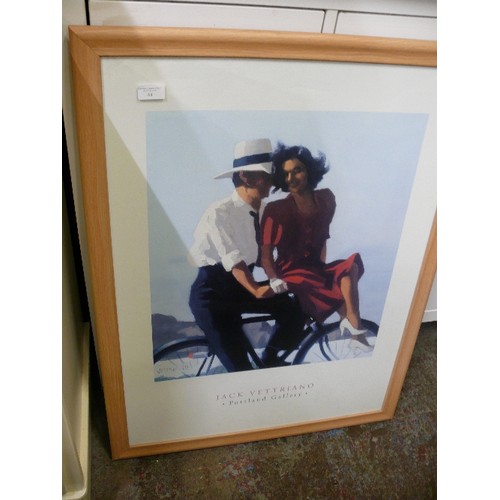 44 - LARGE PRINT BY JACK VETTRIANO, COUPLE ON A BICYCLE, FRAMED