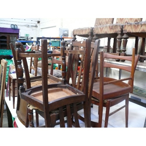 1046 - 12 ANTIQUE, VINTAGE AND RETRO CHAIRS . INCLUDES SET OF 4 VICTORIAN CHAIRS WITH CARVING TO BACK RAIL ... 