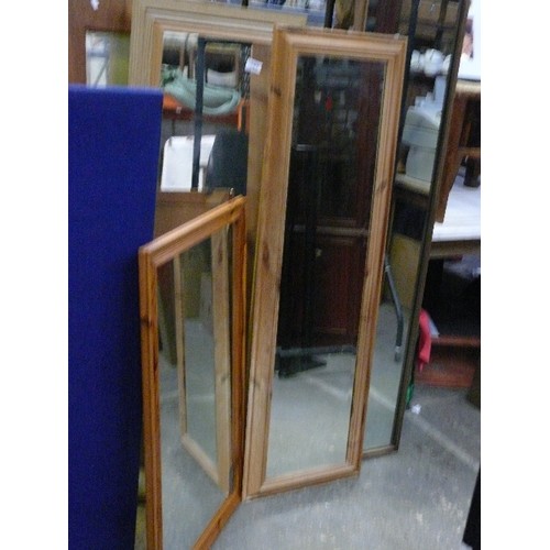 1047 - SIX MIRRORS INCLUDING 3 DRESSING MIRRORS , PINE & HARDWOOD FRAMES, GILT FRAMED WALL MIRROR