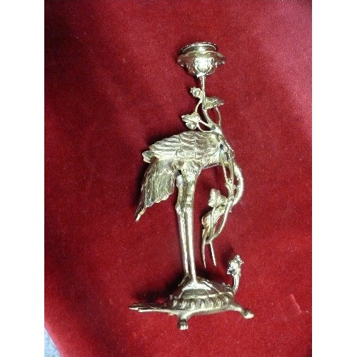 268 - PAIR OF DECORATIVE BRASS CANDLESTICKS DEPICTING A CRANE RIDING A DRAGON TORTOISE