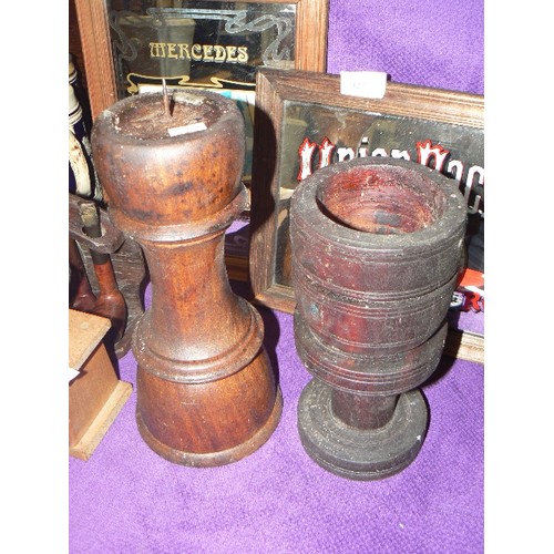 121 - 2 LARGE WOODEN CANDLE HOLDERS