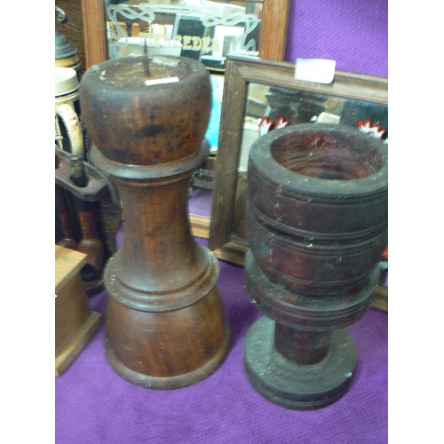 121 - 2 LARGE WOODEN CANDLE HOLDERS